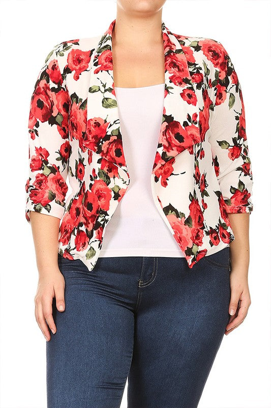 Plus size Draped Neck Floral Print Blazer – Dvini LLC