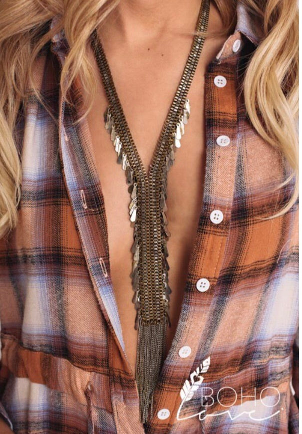 Mixed metals tassel necklace