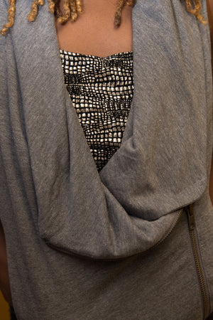 Grey Asymmetrical Zip Up Vest